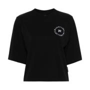 Svart Logo Print Crop T-skjorte