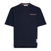 Navy Blue Striped Detail Cotton T-Shirt