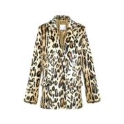 Leopardmønstret Faux Fur Blazer Kåpe