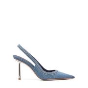 Blå Denim Slingback Stiletto Hæler