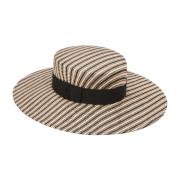 Stripet Raffia Canotier Hatt i Sand