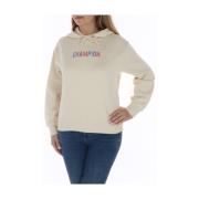 Beige Trykt Hettegenser Sweatshirt