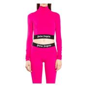 Logo Mockneck Top Fuchsia Langarmet