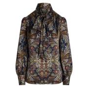 Blå Paisley Charmeuse Bluse