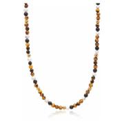 Beaded Necklace with Brown Tiger Eye, Howlite, and Onyx