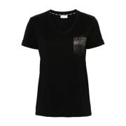 Svart V-hals Rhinestone T-skjorte