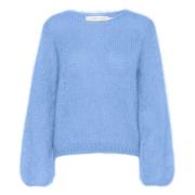 Blå Mohair Pullover - Klassisk Stil