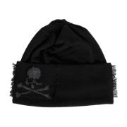 Sort Cashmere Patchwork Skull Beanie