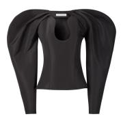 Sort Taffeta Top med Cocoon-ermer