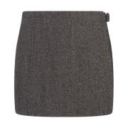 Sort Herringbone Shorts-Skjørt