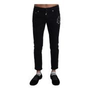 Svart Brodert Slim Jeans