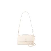 Beige Skinn Crossbody Veske med Klaff