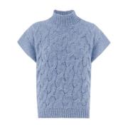 Elegant Strikket Pullover med Høy Krage