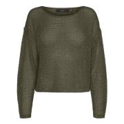 Grønn Boatneck Kort Pullover Genser