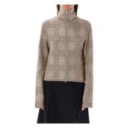 Beige Rutete Cardigan Strikkevarer Aw24