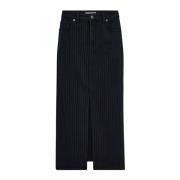 Pinstripe Denim Skjørt med Frontsplitt