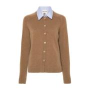 Strikket Beige Genser med Poplin Krage