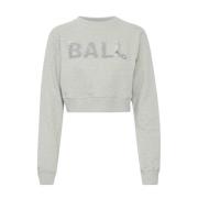 Grå Cropped Sweatshirt med Paljett Logo