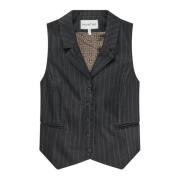 Pinstripe Vest med Krage og Lommer