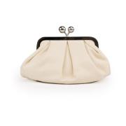 Ivory Skinn Clutch med Metall Logo