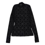 Monogram Flock High Neck Top Svart