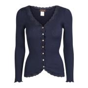 Marineblå Blonder Cardigan Elegant Feminin