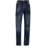 Denim Jeans Logo Print Straight Leg