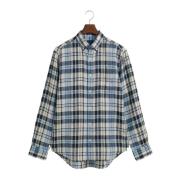 Regular Fit Linen Madras Skjorte - Marine