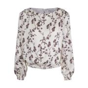 Satengbluse med elastisk kant