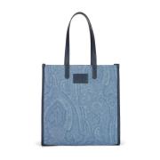 Denim Shoppingbag med Amebas Mønster