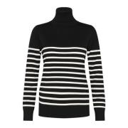 Stripete Rollneck Pullover Genser Svart