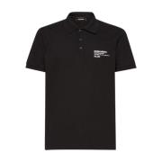 Sort Polo Krage Logo Patch T-skjorte