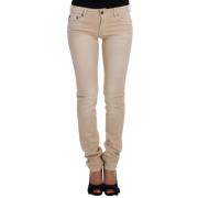 Beige Bomull Stretch Slim Fit Jeans