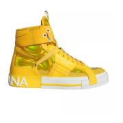 Gul Hvit Skinn High Top Sneakers