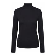 Ribbet Rollneck Top - Svart