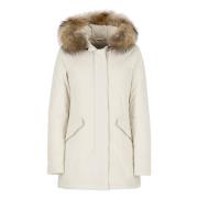 Ivory Tech Stoff Parka med Avtagbar Pels Hette