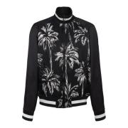 Printed Satin Palm Tree Bomber Jacket