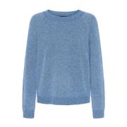 Blå Glitter Strikket Pullover Genser