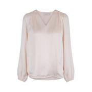 V-hals Bluse med Elastiske Ermer