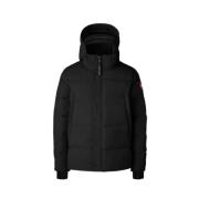 Sort quiltet nylon parka med avtagbar hette