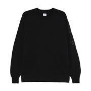 Sort Strikket Crew Neck Genser