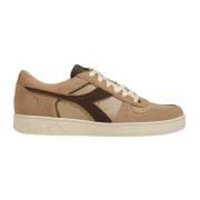 Beige Skinn Sneakers med Gummisåle