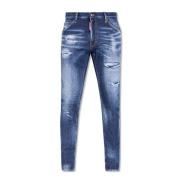 Blå Distressed Slim-Fit Jeans