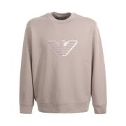 Beige Crew-neck Sweatshirt med To-tone Eagle