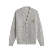 Grå Mohair Ull V-hals Cardigan