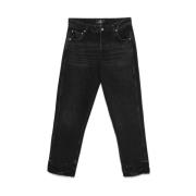 Svart Slitt Denim Jeans