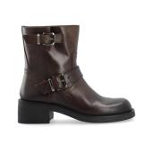 Kastanje Mid Calf Biker Boot Skinn