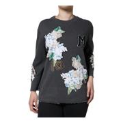 Blomstret Crewneck Sweater med Logo Detaljer