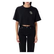 Svart Cropped T-skjorte med Brodert Logo