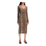 Leopardmønstret Mesh Midi Kjole